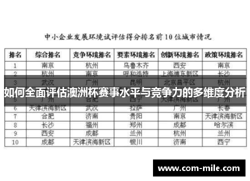 如何全面评估澳洲杯赛事水平与竞争力的多维度分析 如何全面评估澳洲杯赛事水平与竞争力的多维度分析